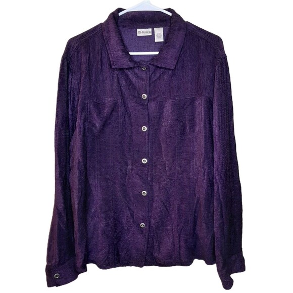 Chico's Tops - Chicos Shirt Jacket Purple Women Size 3 Button Up Shacket Ribbed Silk Blend LS